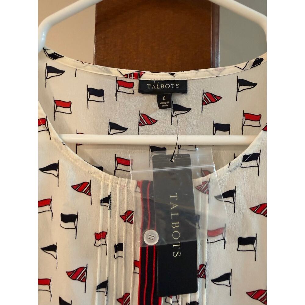 Talbots Nautical Flag Print Long Sleeve Lightweight Blouse Women's Size 8
